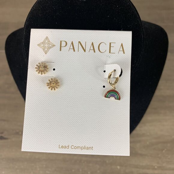Panacea Floral Rainbow Dangle Earrings Gold Tone Crystal Stud Lead Complaint - Picture 1 of 8